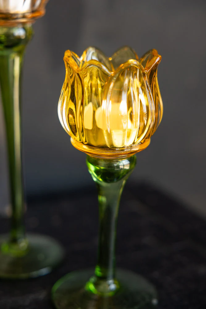 Vintage-Style Yellow Glass Flower Candle Holder - Image 6