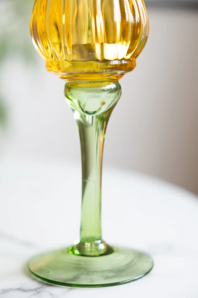Vintage-Style Yellow Glass Flower Candle Holder - Image 8