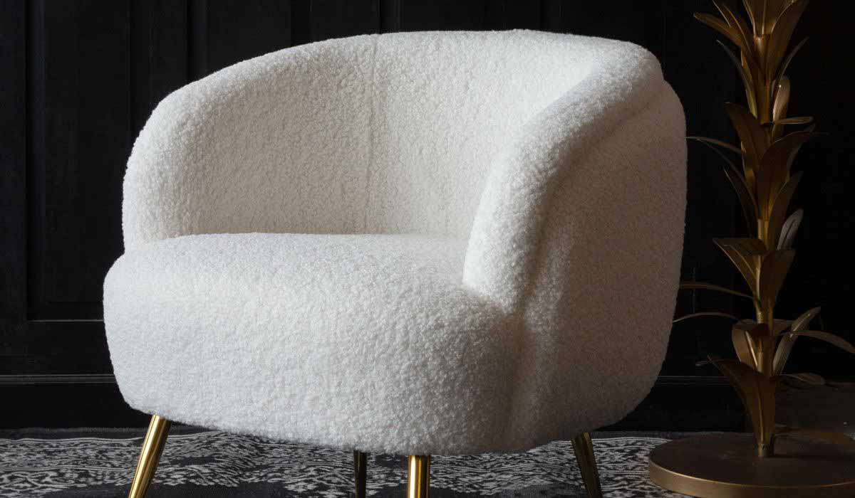 White Teddy Armchair With Gold Legs - Image 9